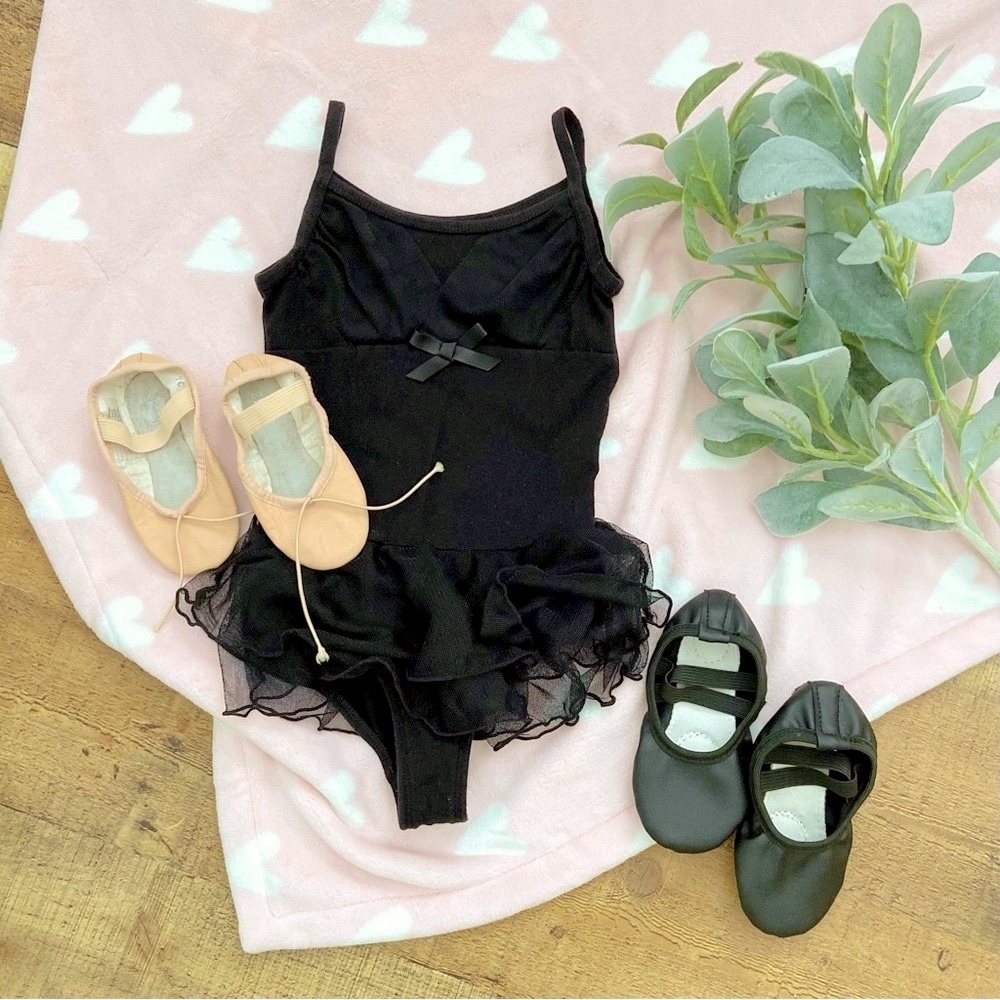 Dance Ballet Bundle - Black Tulle Leotard & 2 Pairs of Ballet Shoes Toddler
